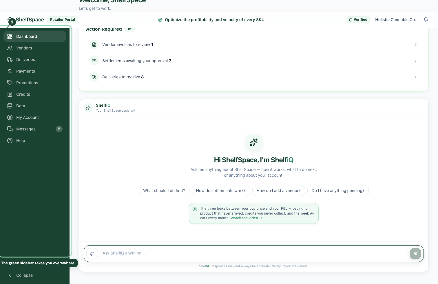 The green sidebar takes you everywhere