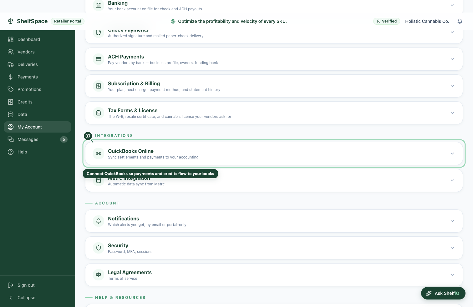 Connect QuickBooks so payments and credits flow to your books
