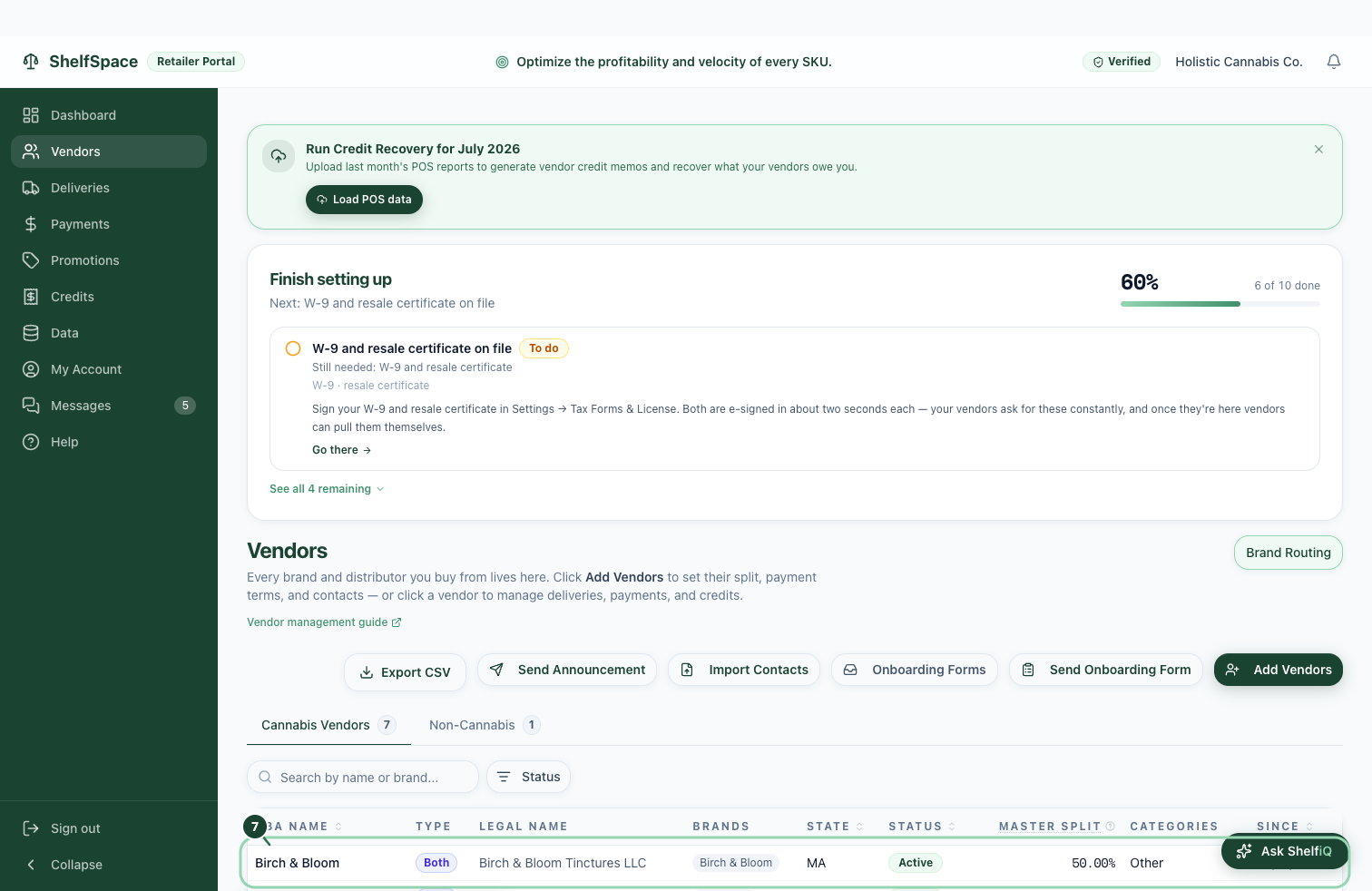 Click any vendor to open its full workspace