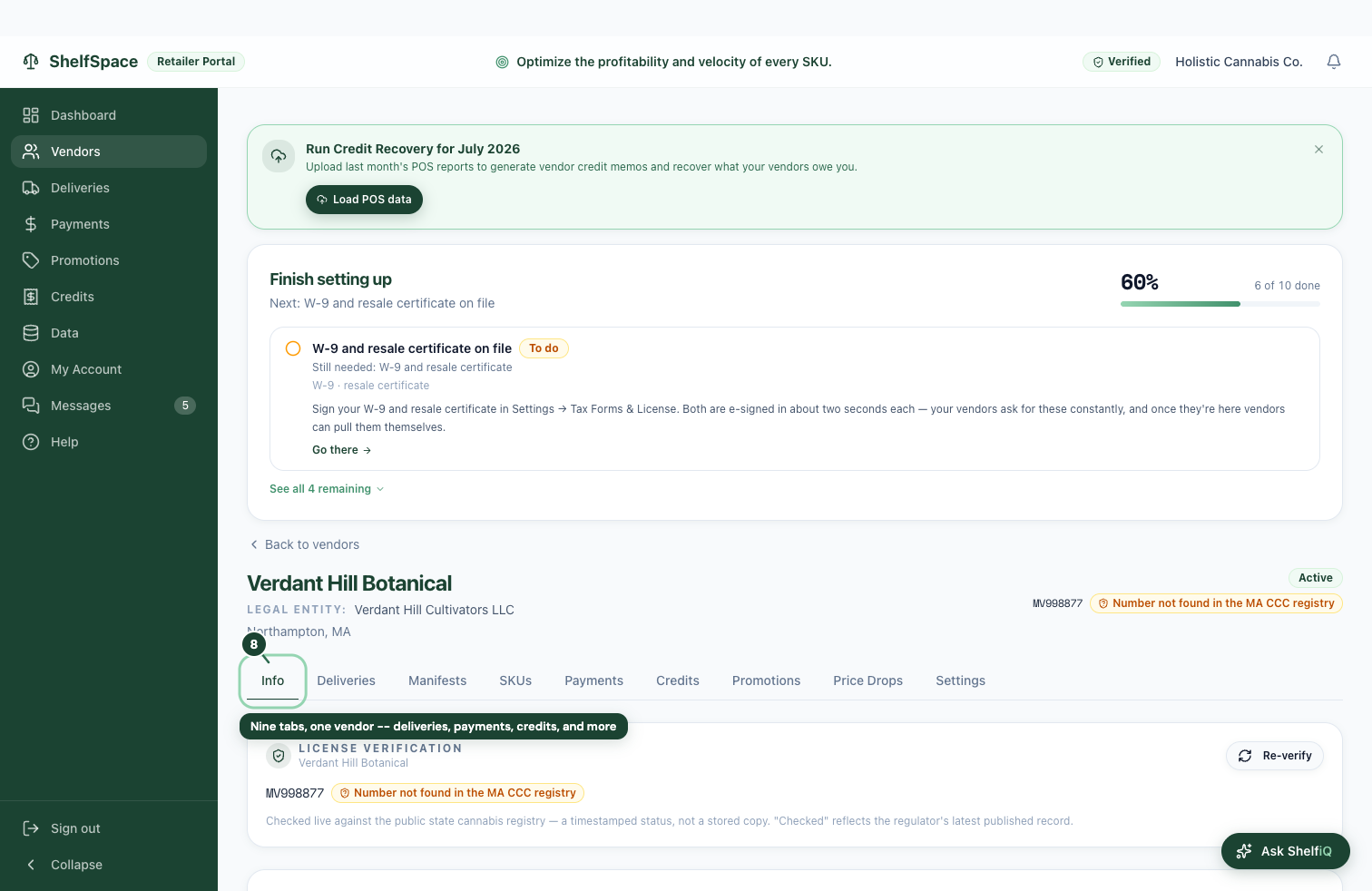 Nine tabs, one vendor -- deliveries, payments, credits, and more