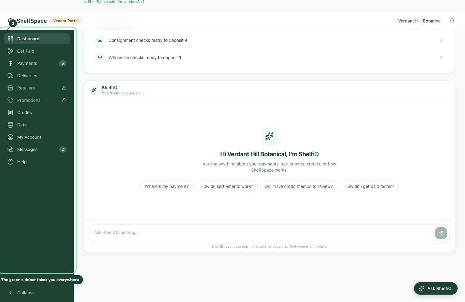 The green sidebar takes you everywhere