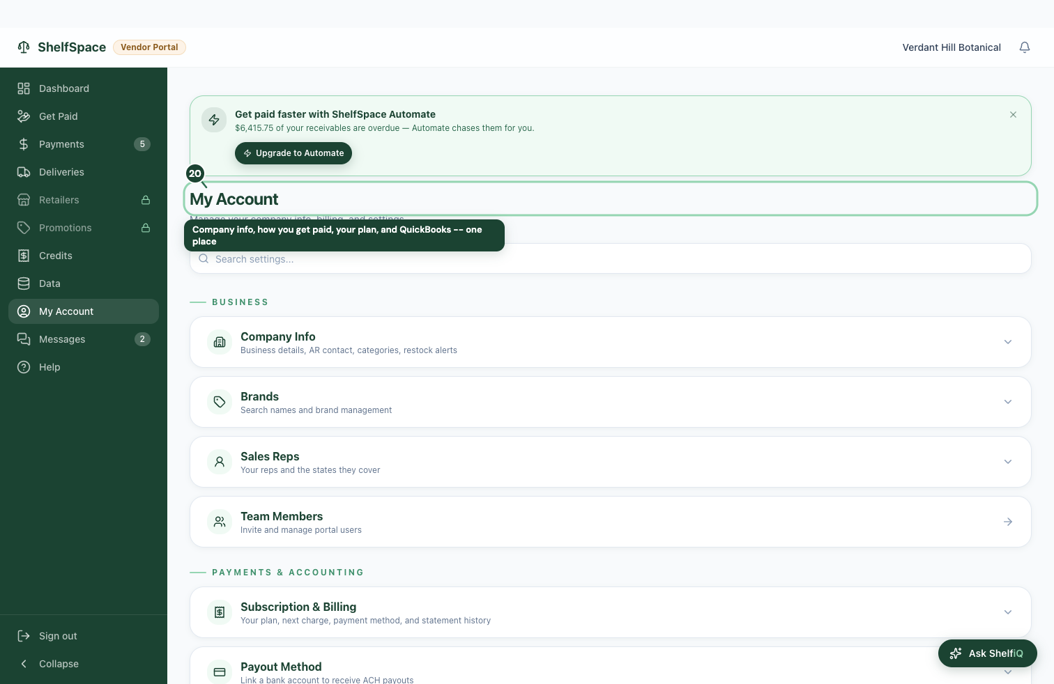 Company info, how you get paid, your plan, and QuickBooks -- one place