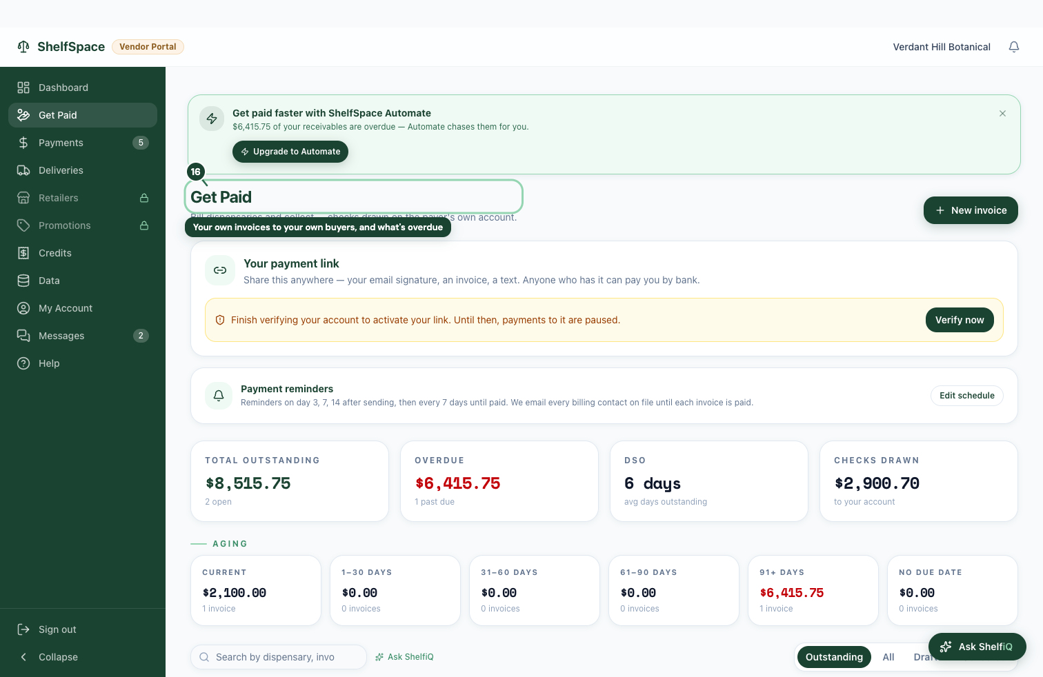 Your own invoices to your own buyers, and what's overdue