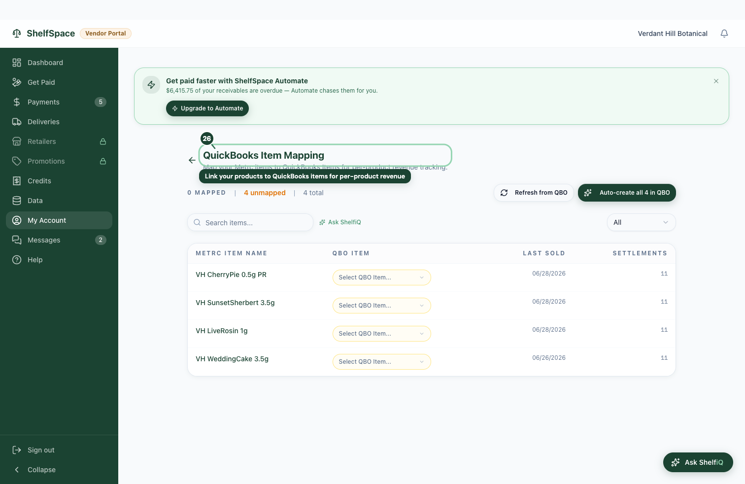 Link your products to QuickBooks items for per-product revenue